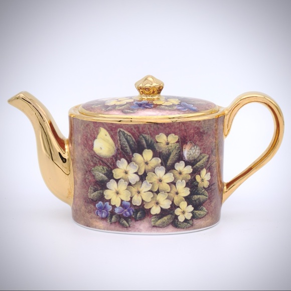 Ayshford Miniature Primroses Violets Teapot Bone China Gold Trim Staffordshire - Picture 2 of 7